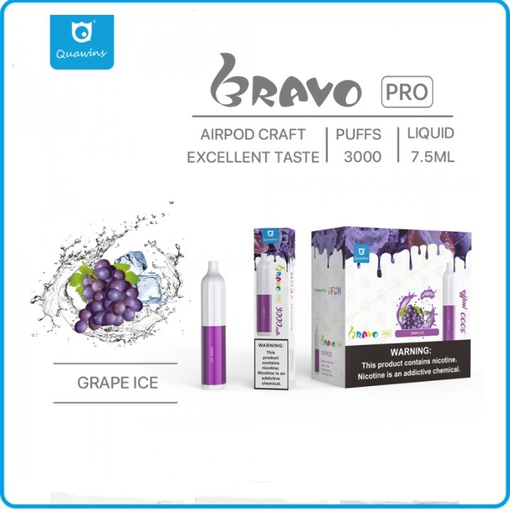 Quawins Bravo Pro 3000 Puffs - Grape Ice