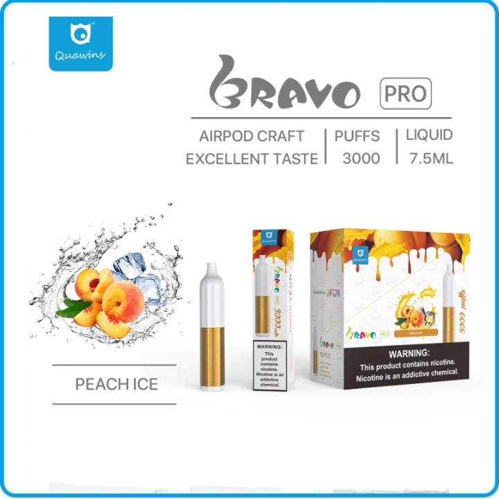 Quawins Bravo Pro 3000 Puffs - Peach Ice