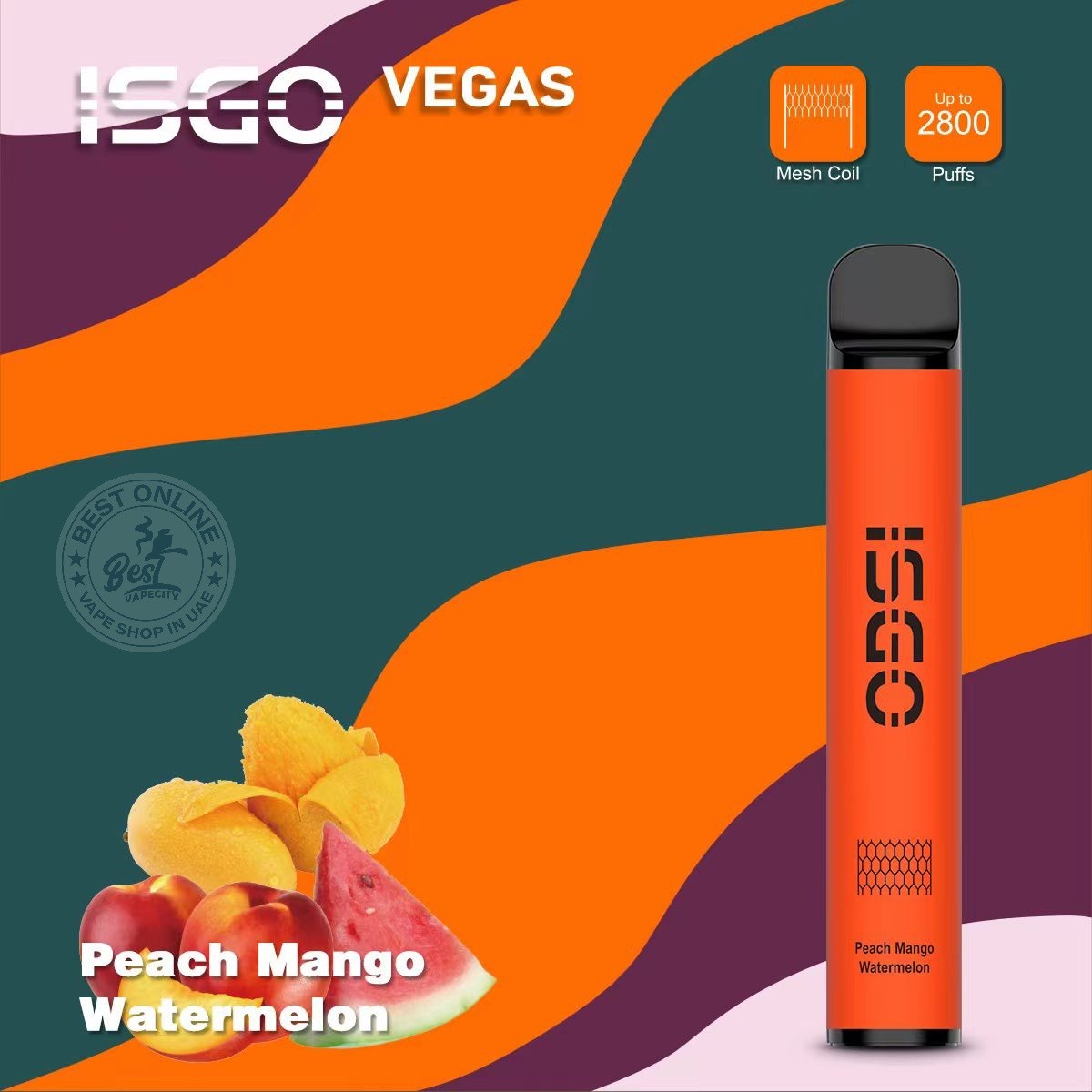 Isgo vegas disposable 2800 puffs- Peach Mango Watermelon