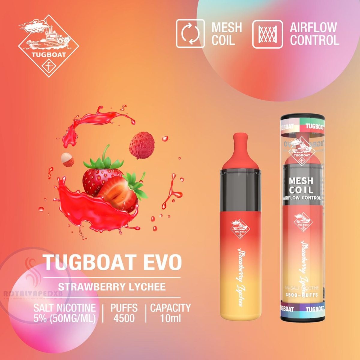 Tugboat Evo 4500 Puffs Disposable Vape Strawberry Lychee